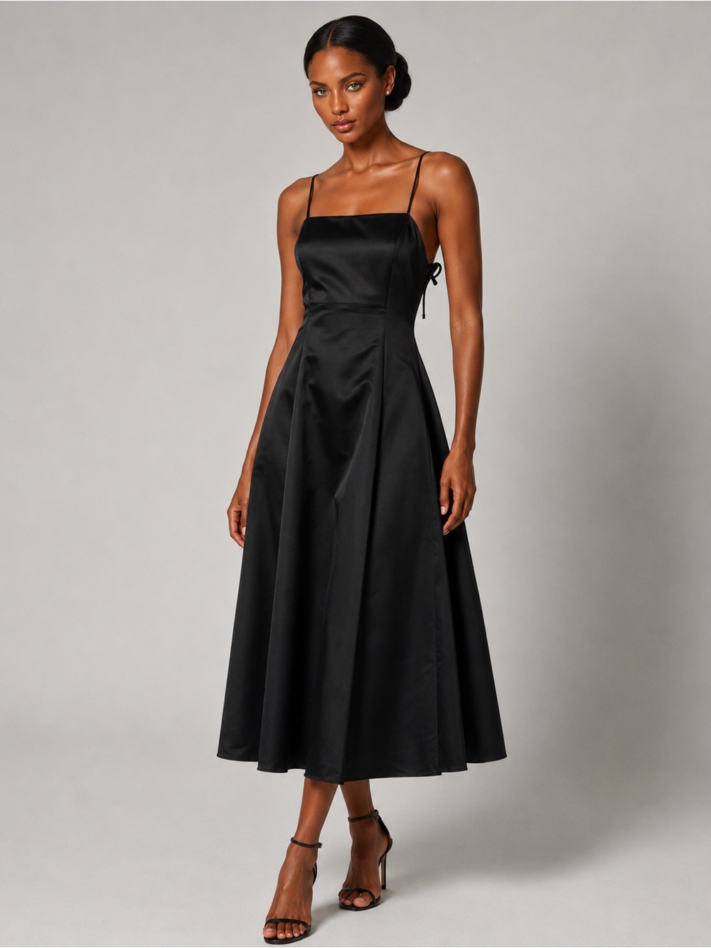 Vintage Scott McClintock Dress Black Satin Formal Midi Length Bow Details 12P